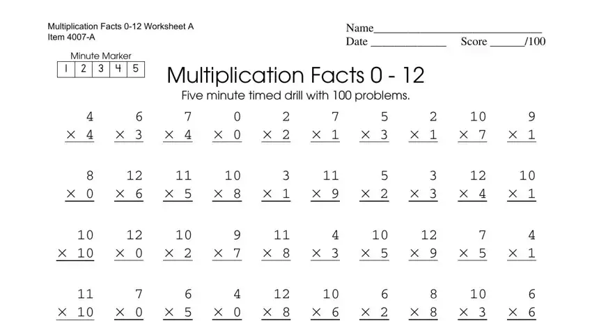 part 1 to writing 1 minute multiplication timed test printable 0 12