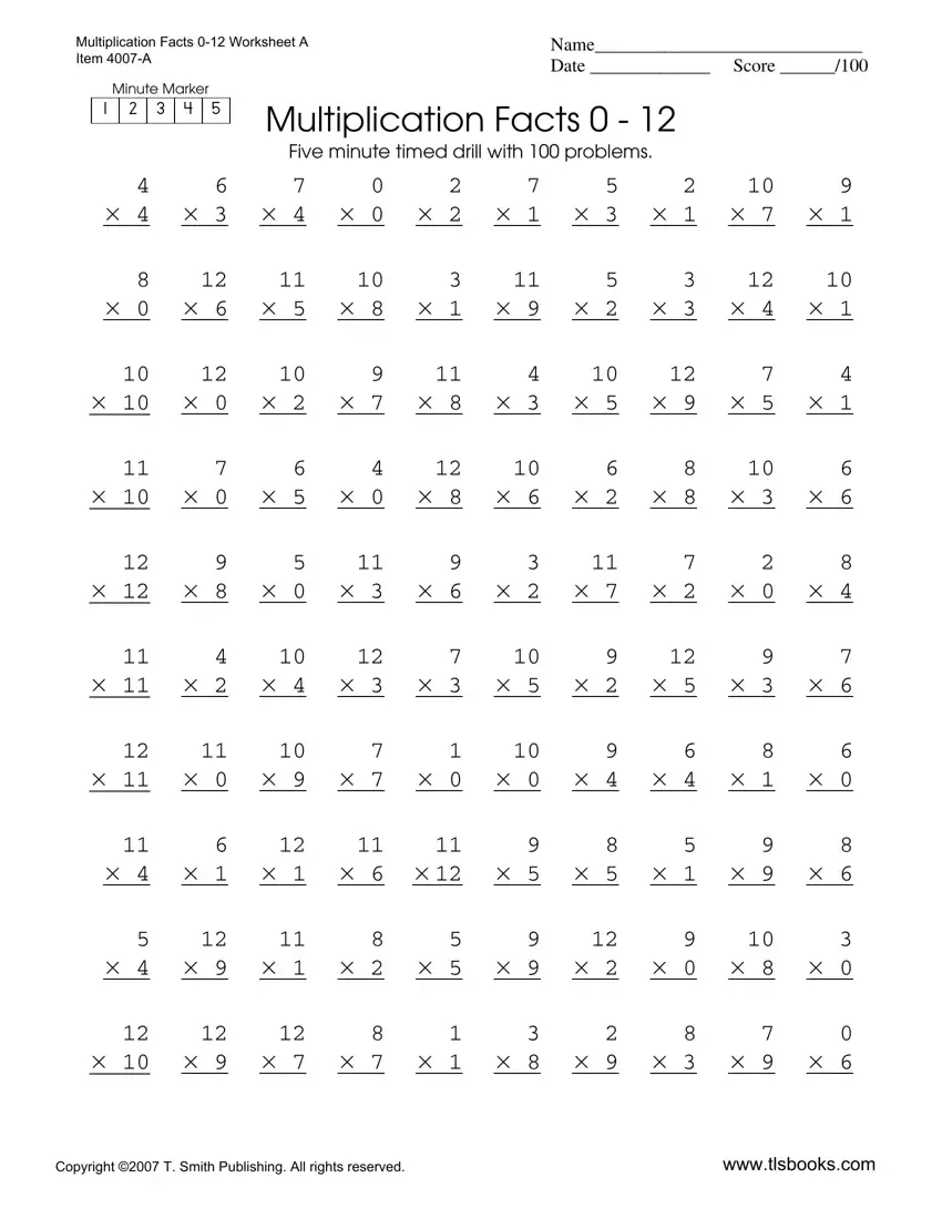 Multiplication Timed Test 0 12 first page preview