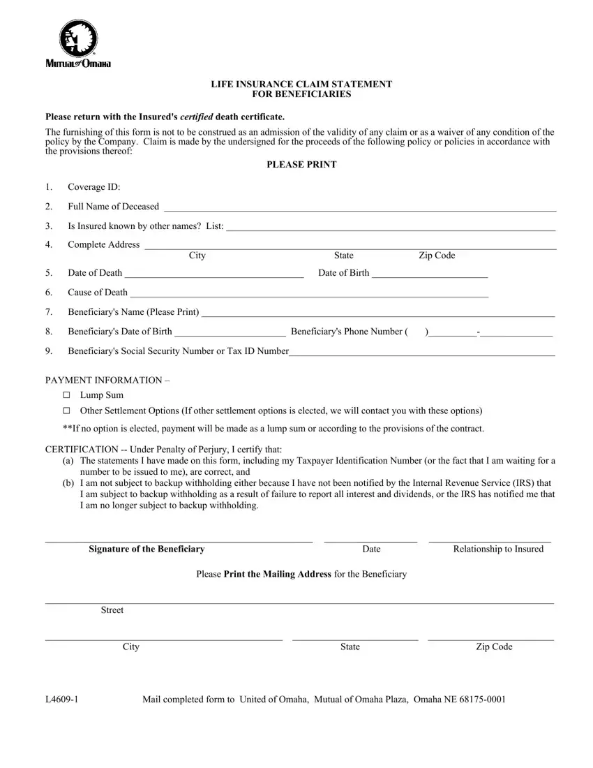 Mutual Of Omaha Accidental Death Claim Form Pdf first page preview