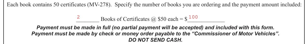 Form MV-278 example filled out, order Information