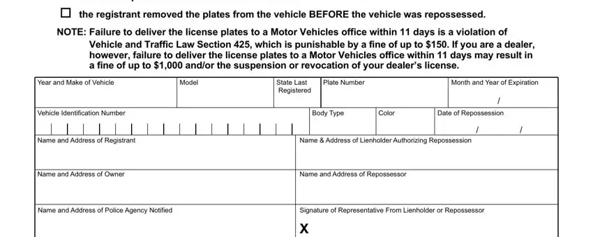 step 2 to filling out nys dmv repossession form