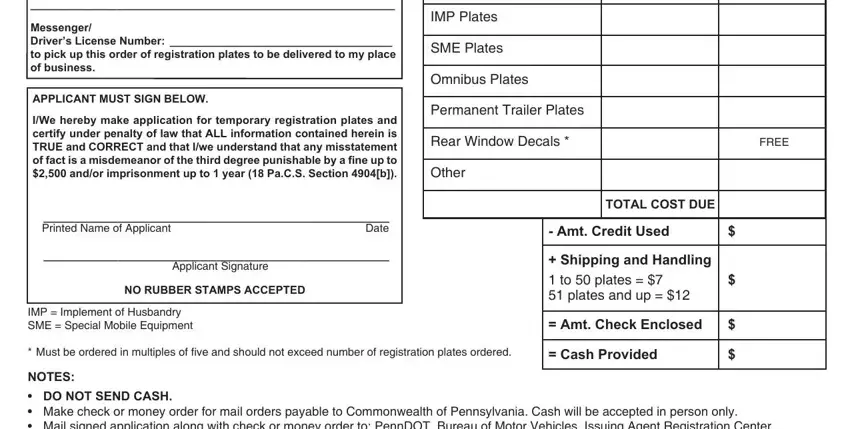 mv351 Messenger Drivers License Number, APPLICANT MUST SIGN BELOW, IWe hereby make application for, Date, Printed Name of Applicant, Applicant Signature, NO RUBBER STAMPS ACCEPTED, IMP  Implement of Husbandry SME, IMP Plates, SME Plates, Omnibus Plates, Permanent Trailer Plates, Rear Window Decals, FREE, and Other fields to fill out