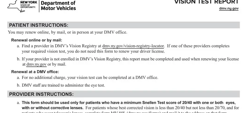 stage 1 to filling out vision test report dmv