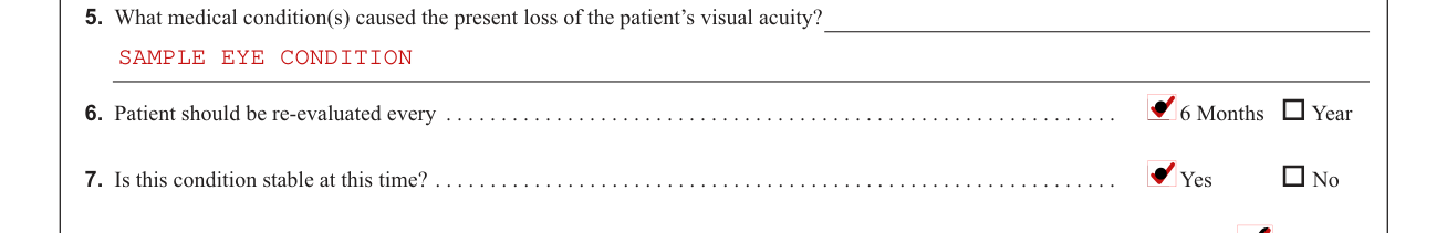 Form MV-80L example filled out, pRACTITIONER: medical condition and re-evaluation
