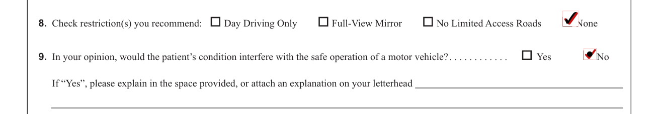 Form MV-80L example filled out, pRACTITIONER: restrictions and opinion