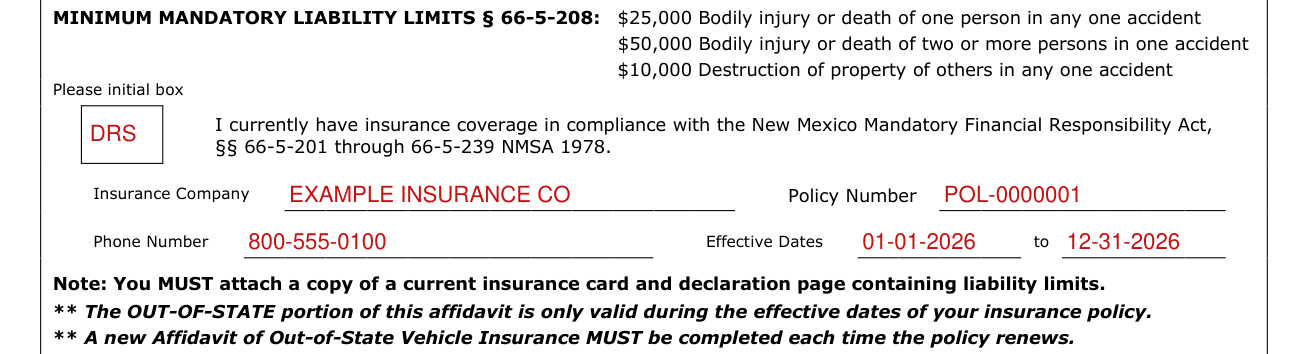 Form MVD-11268 example filled out, out-of-State Information