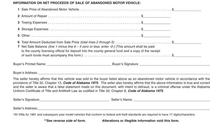 Filling in vehicle bill of sale alabama part 2