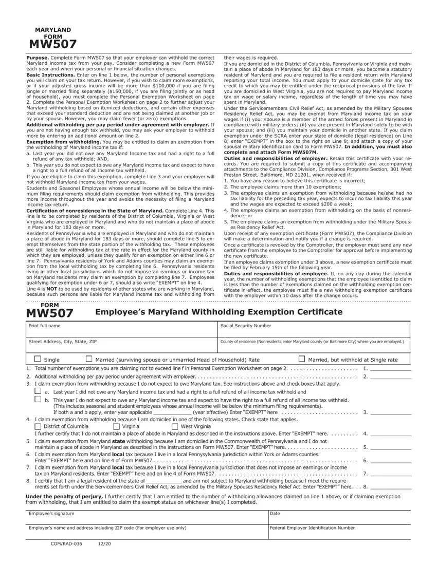 Mw 507 Form ≡ Fill Out Printable PDF Forms Online