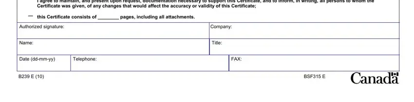 certificate of origin template I agree to maintain and present, this Certificate consists of, Authorized signature, Name, Company, Title, Date ddmmyy, Telephone, FAX, B E, and BSF E fields to fill