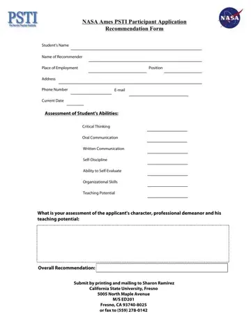 Nasa Application Form Preview