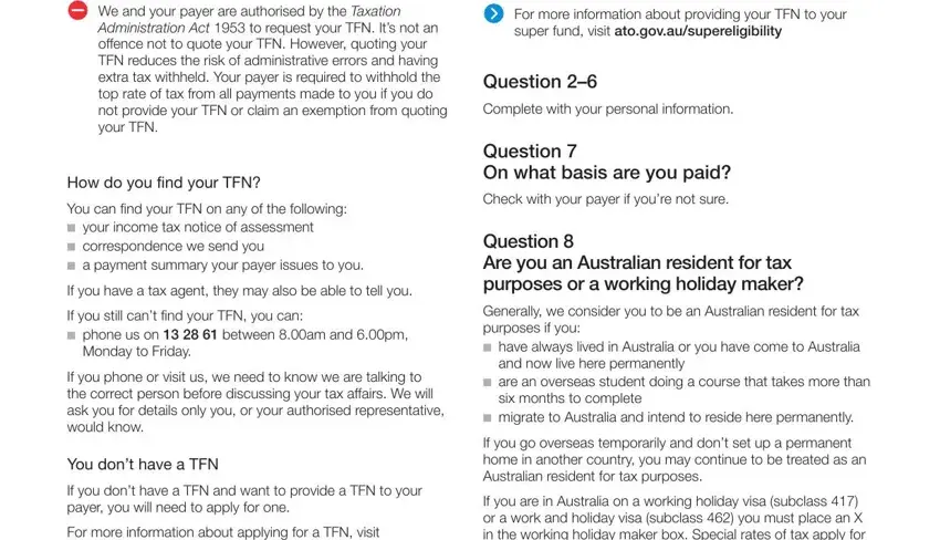 Entering details in ato tax declaration form part 2