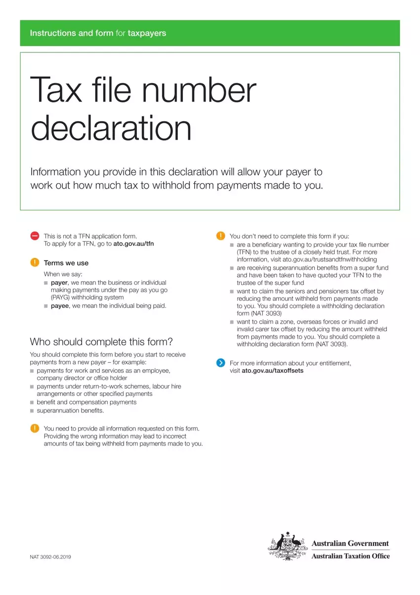 Tax Declaration Form Nat 3092 first page preview