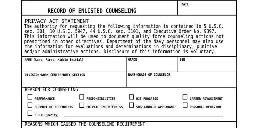 portion of empty spaces in navy counseling chit 2020 pdf