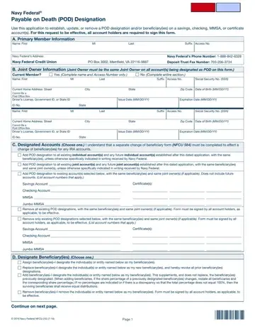 Navy Federal Payment On Death Form Preview