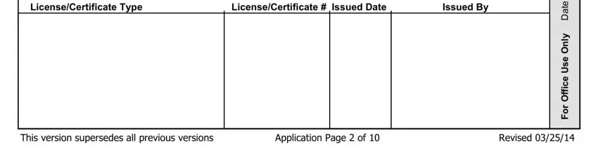 Nc Blpc Form LicenseCertificateIssuedDate, IssuedBy, dceRe, ynOesUeciff, roF, ApplicationPageof, and Revised fields to fill out