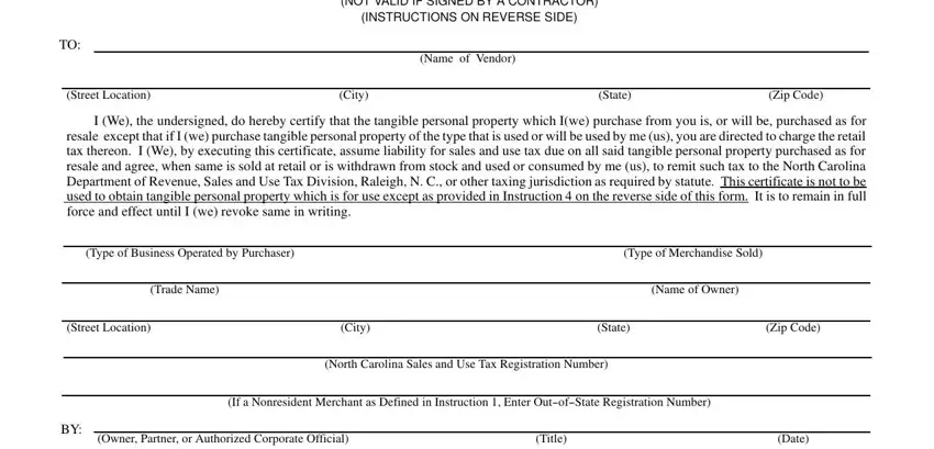 entering details in resale certificate nc part 1