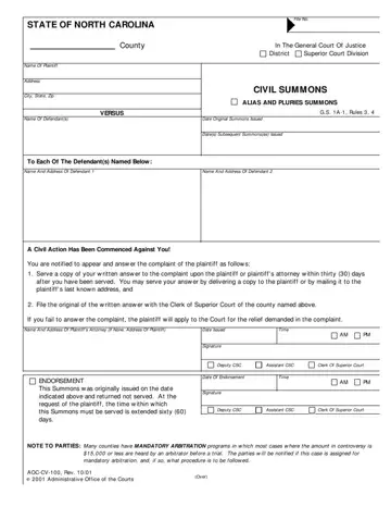 Nc Civil Summons Form Preview