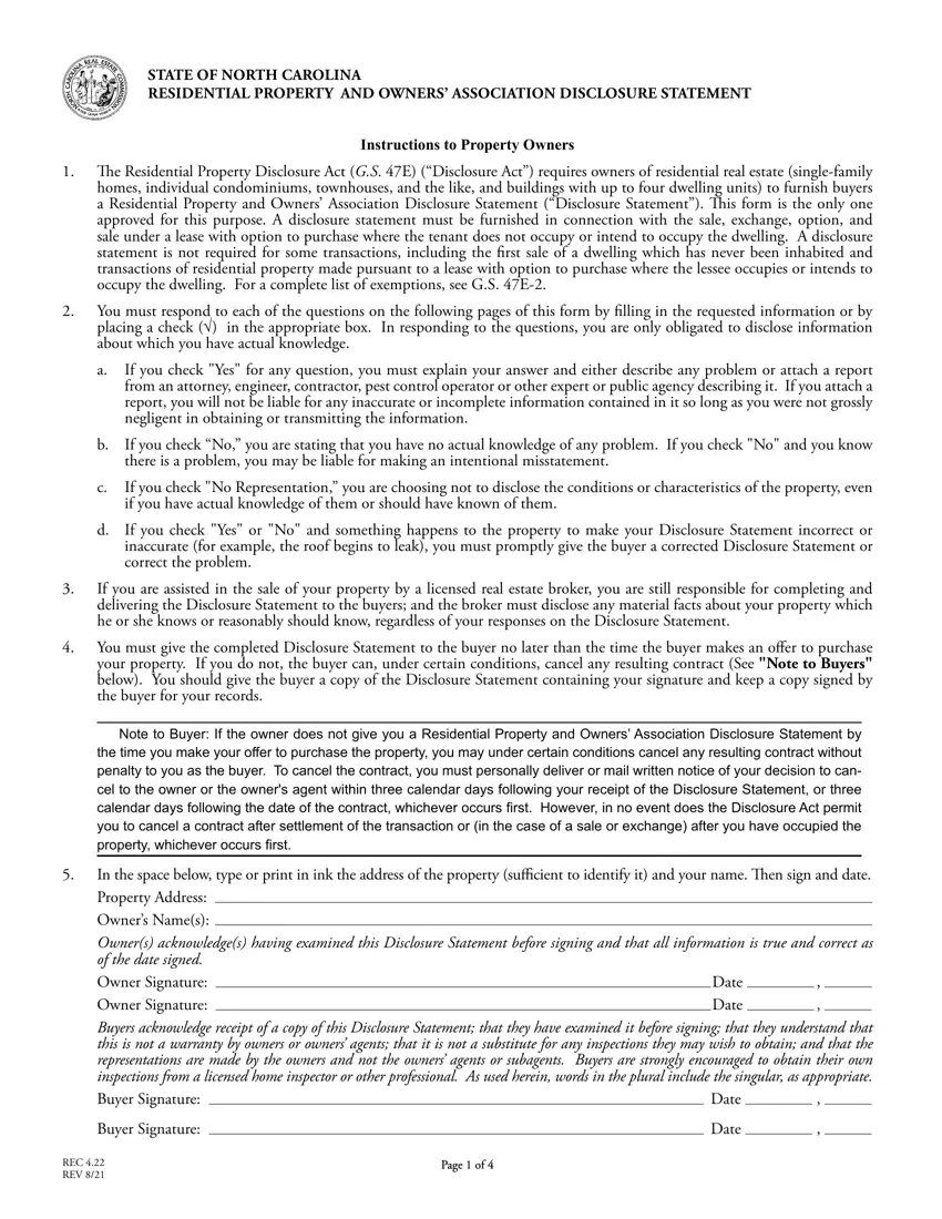 Nc Disclosure Statement first page preview