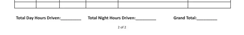 Total Day Hours Driven, Total Night Hours Driven, and Grand Total in ncdmv driving log