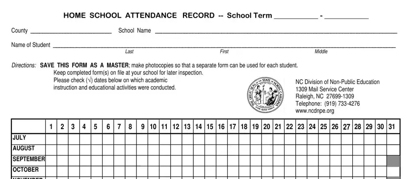 portion of blanks in attendance record form printable