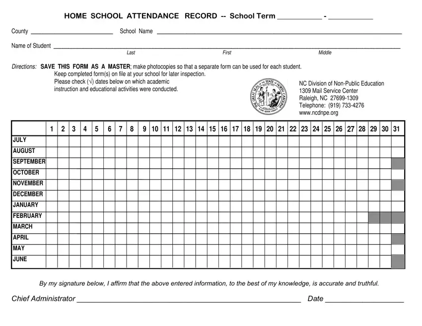 Nc Homeschool Attendance first page preview