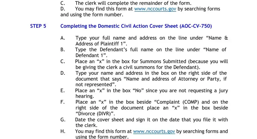step 1 to filling out nc divorce packet pdf