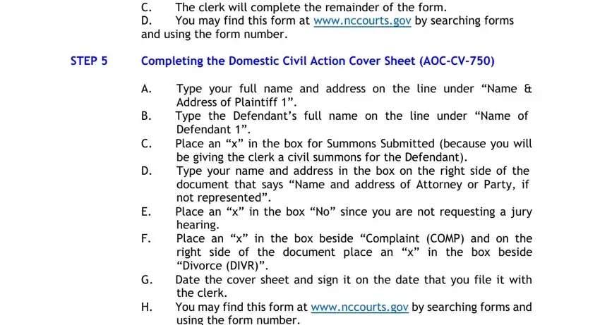 step 1 to filling out nc pro se packet