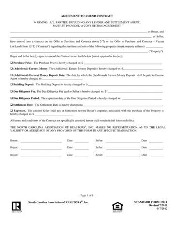NC Real Estate Contract Form Preview