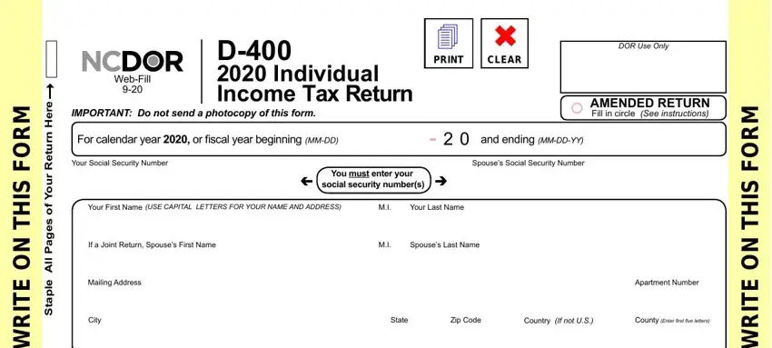 portion of spaces in d 400 form for north carolina