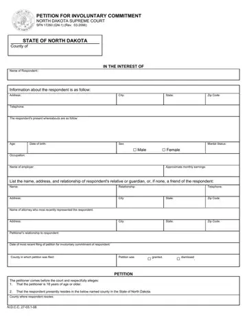 Nd Petition For Involuntary Commitment Form Preview