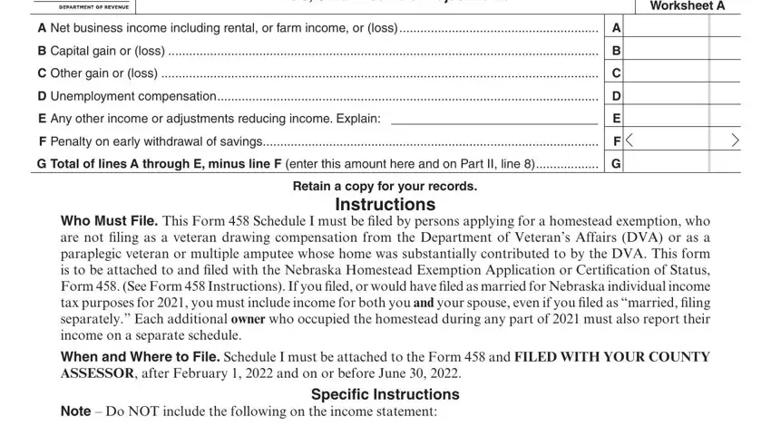 Filling in nebraska homestead exemption form 458 schedule 1 step 4