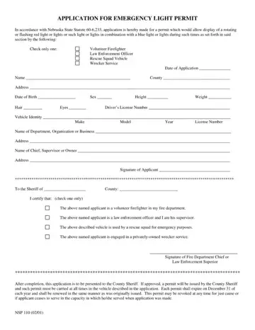 Nebraska Red Light Permit Form Preview