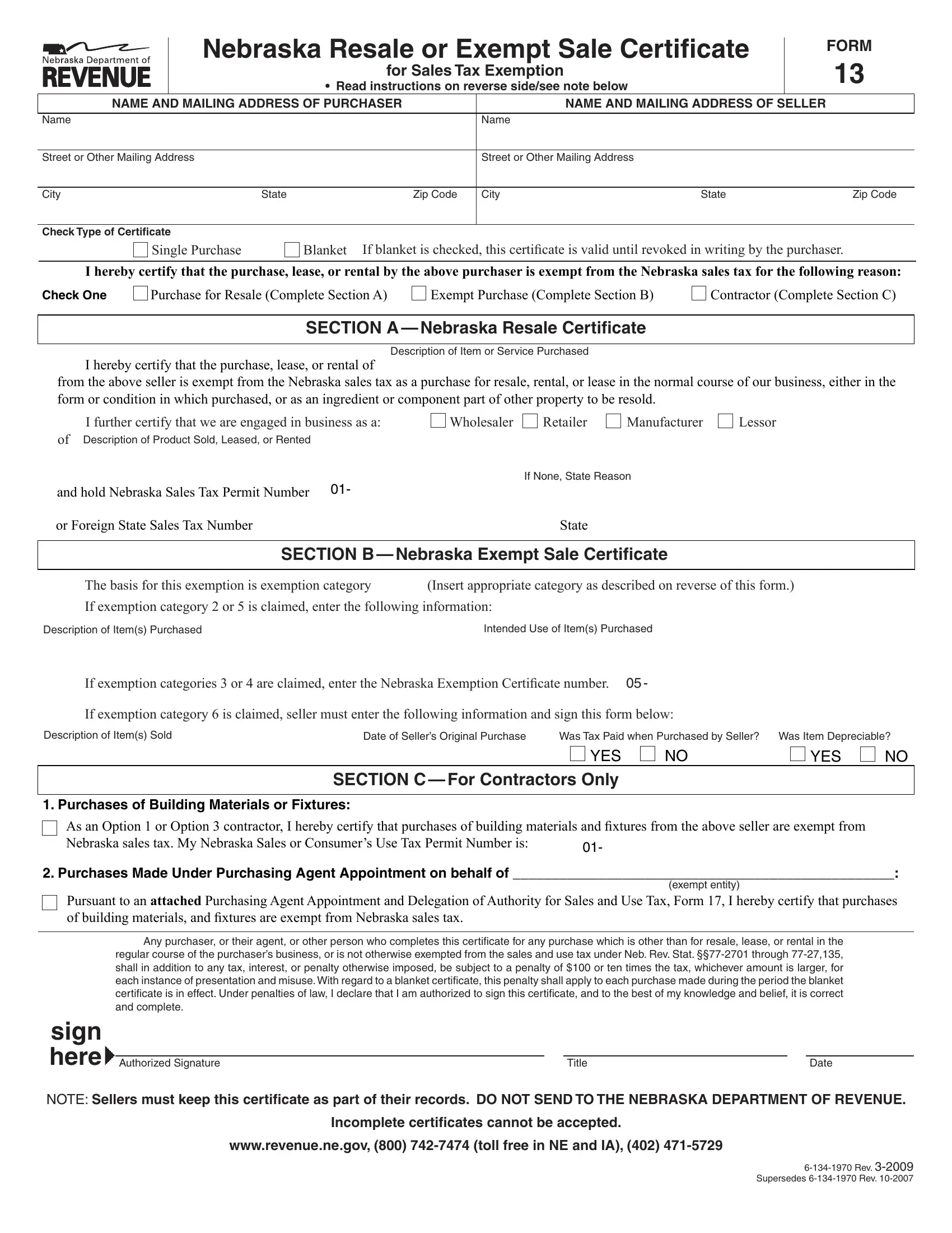 Nebraska Sales Tax Form Fill Out Printable PDF Forms Online