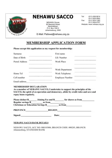 Nehawu Online Application Form Preview