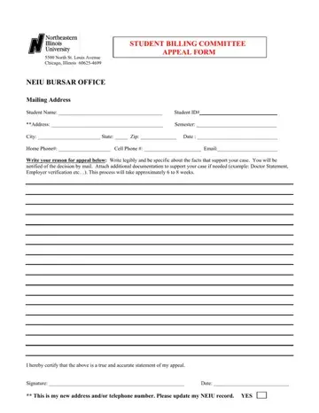 Neiu Billing Committee Appeal Form Preview