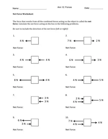 Net Force Worksheet Preview