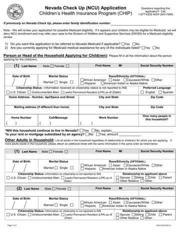 Nevada Check Up Application Form Preview