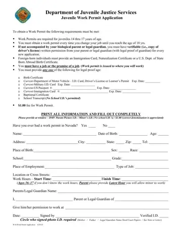 Nevada Work Permit Application Form Preview