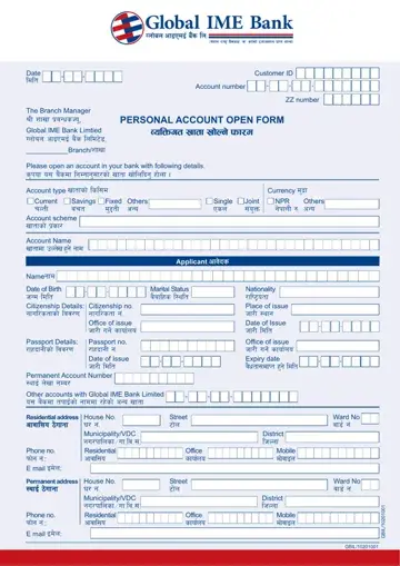 New Account Global Ime Bank Form Preview