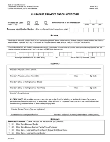 New Hampshire Form 2620 Preview