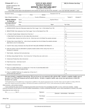 New Jersey Estate Tax Return Form Preview