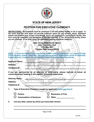 New Jersey Executive Clemency Form Preview
