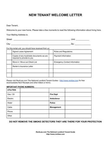 New Tenant Welcome Letter Form Preview