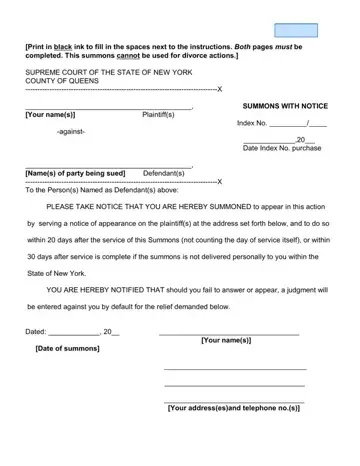 New York Court Summons Form Preview