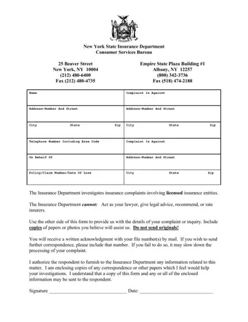 New York Dept Insurance Form Preview