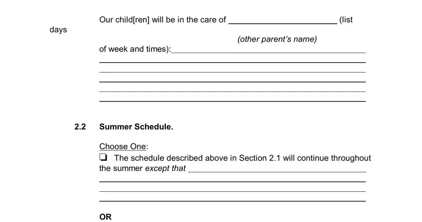 Entering details in parenting schedule template step 3