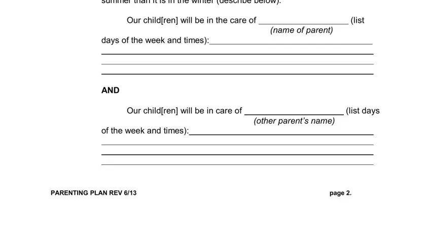 Filling in parenting schedule template step 4