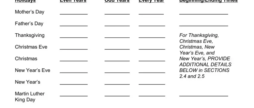 Finishing parenting schedule template stage 5