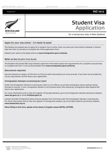 New Zealand Student Visa Form Preview
