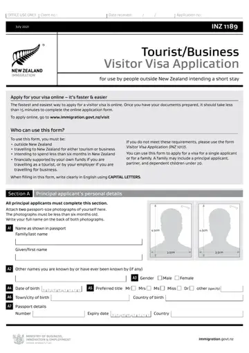 New Zealand Tourist Application Form Preview